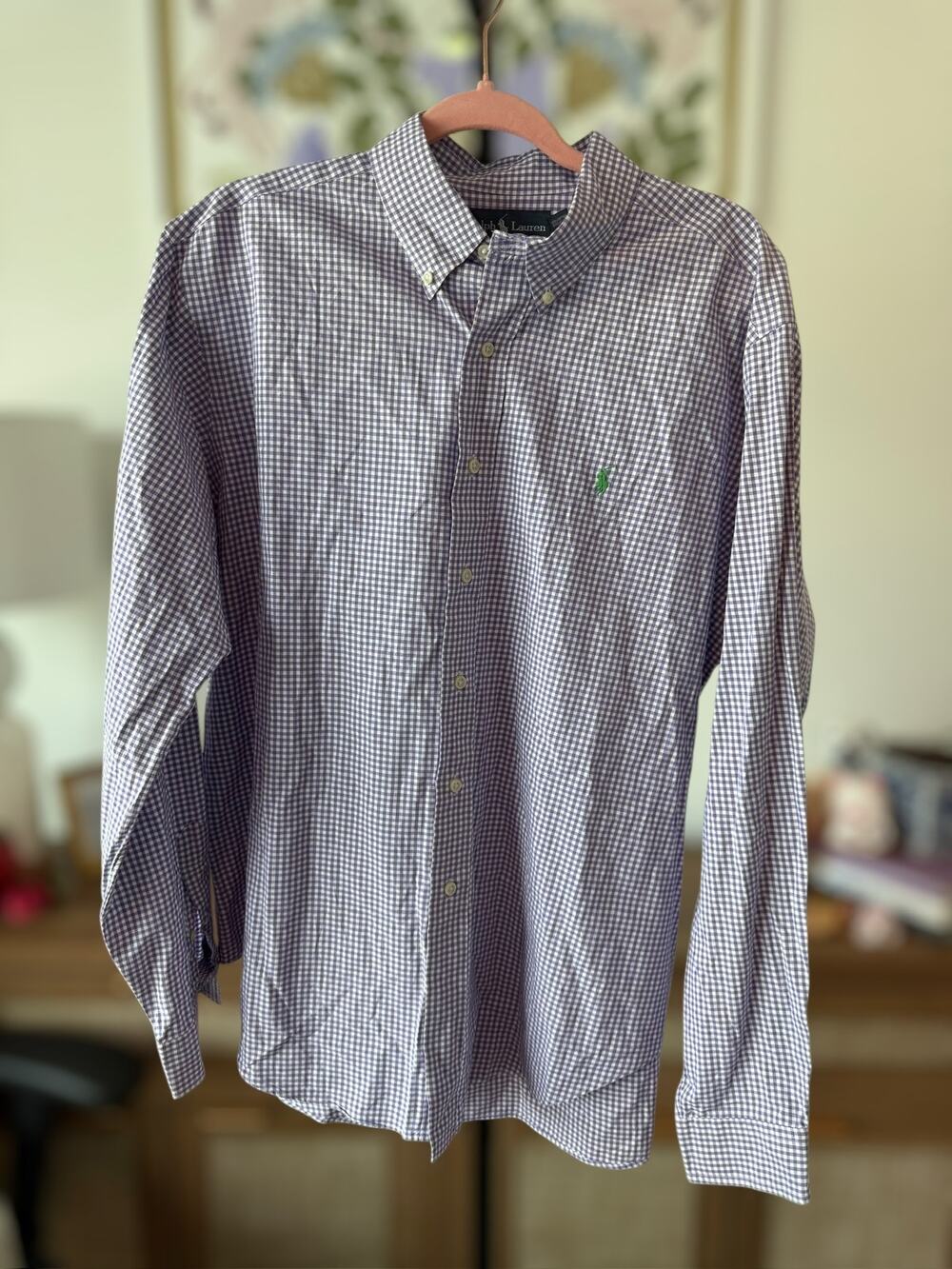 Ralph Lauren Polo Classic Fit Gingham Oxford Button-Down Shirt Purple Men's XL